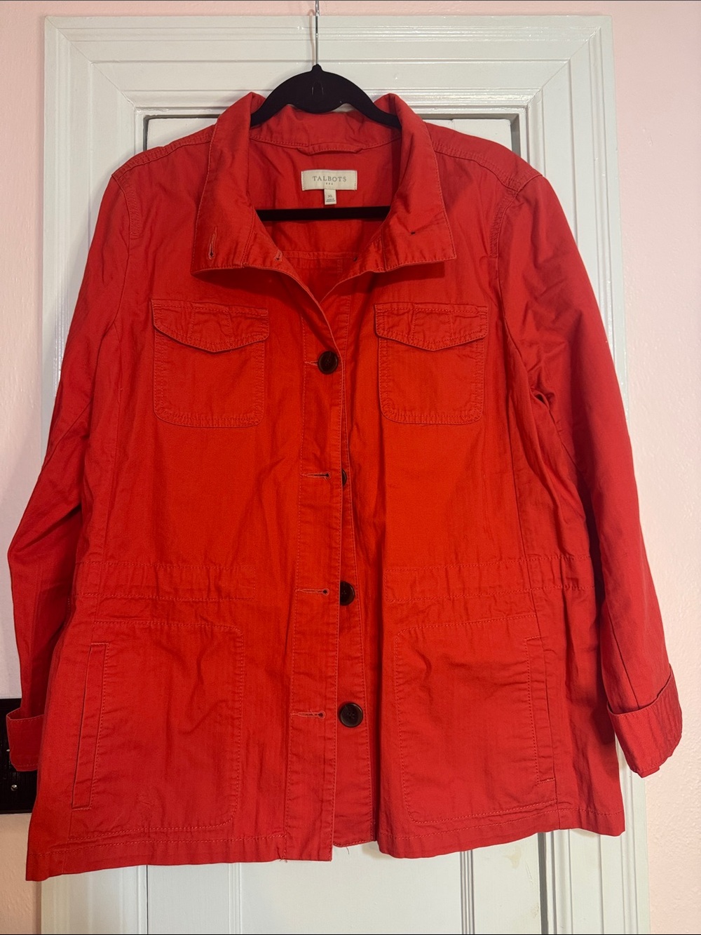 Talbots Bright Red Utility Jacket with Button Front